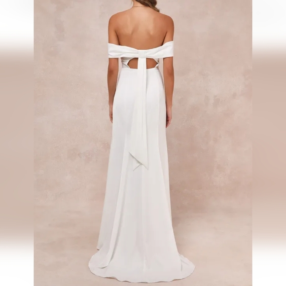 NWOT LULU'S SATIN OFF-THE-SHOULDER MERMAID MAXI DRESS X-SMALL - Picture 5 of 10